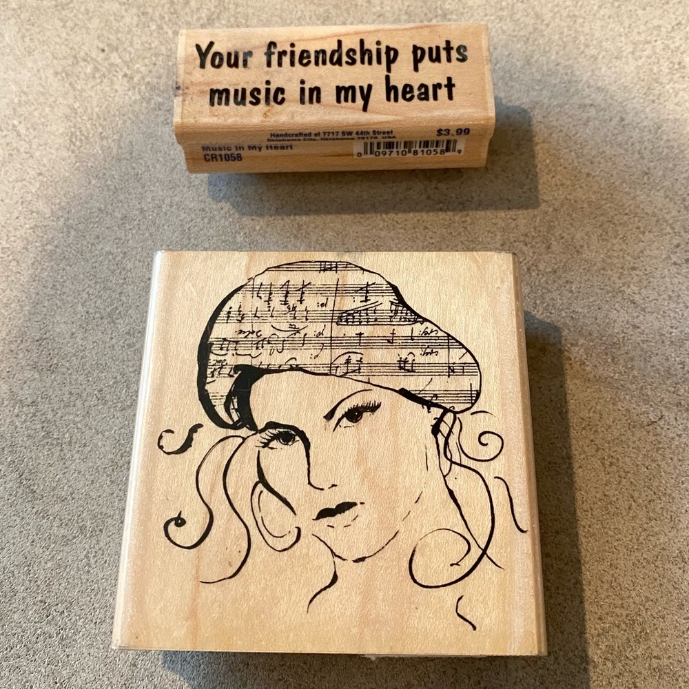 Set of 2 Wood Block Rubber Craft Stamps Music